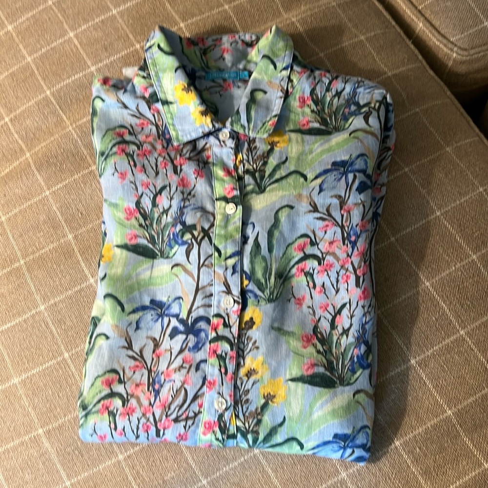 JMcLaughlin linen long sleeve floral shirt, generous szL